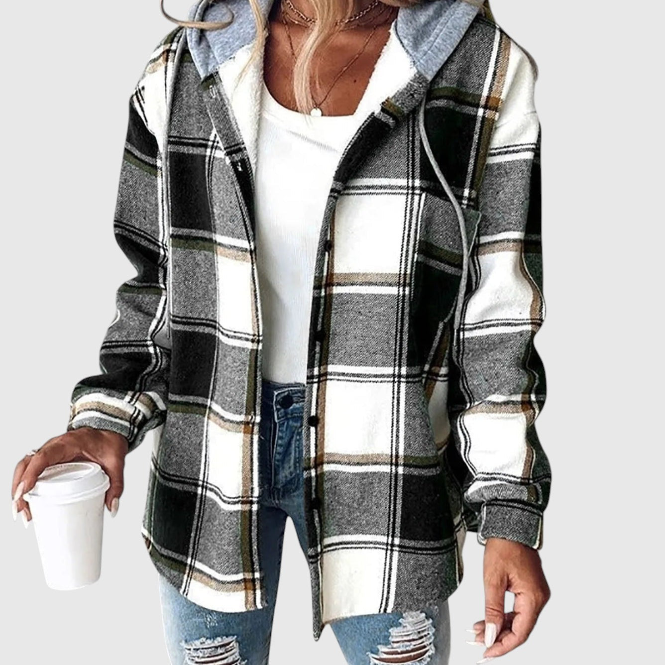 Maya – Kostkovaný ležérní kabát s kapucí