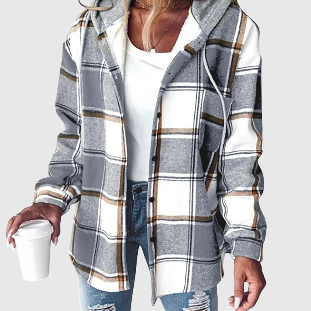 Maya – Kostkovaný ležérní kabát s kapucí