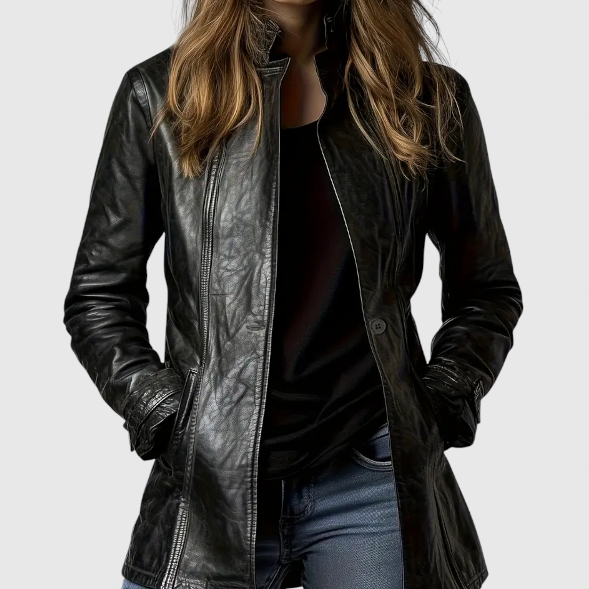 Adelina - Kožený kabát z italské kůže s knoflíky