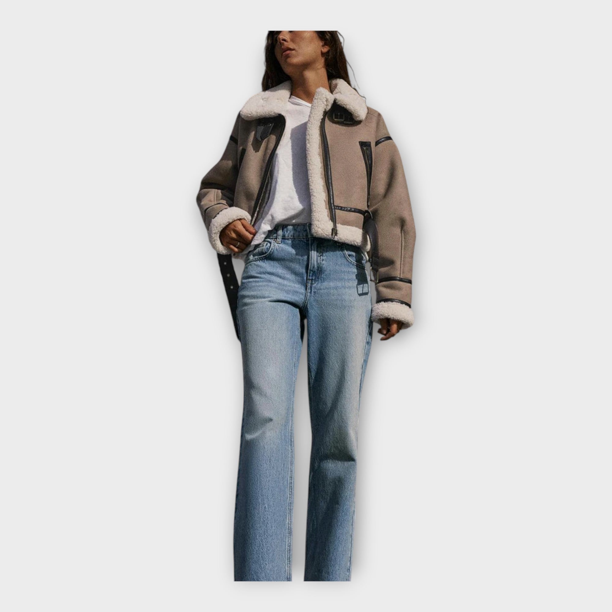 Kožená bunda s podšívkou a páskem