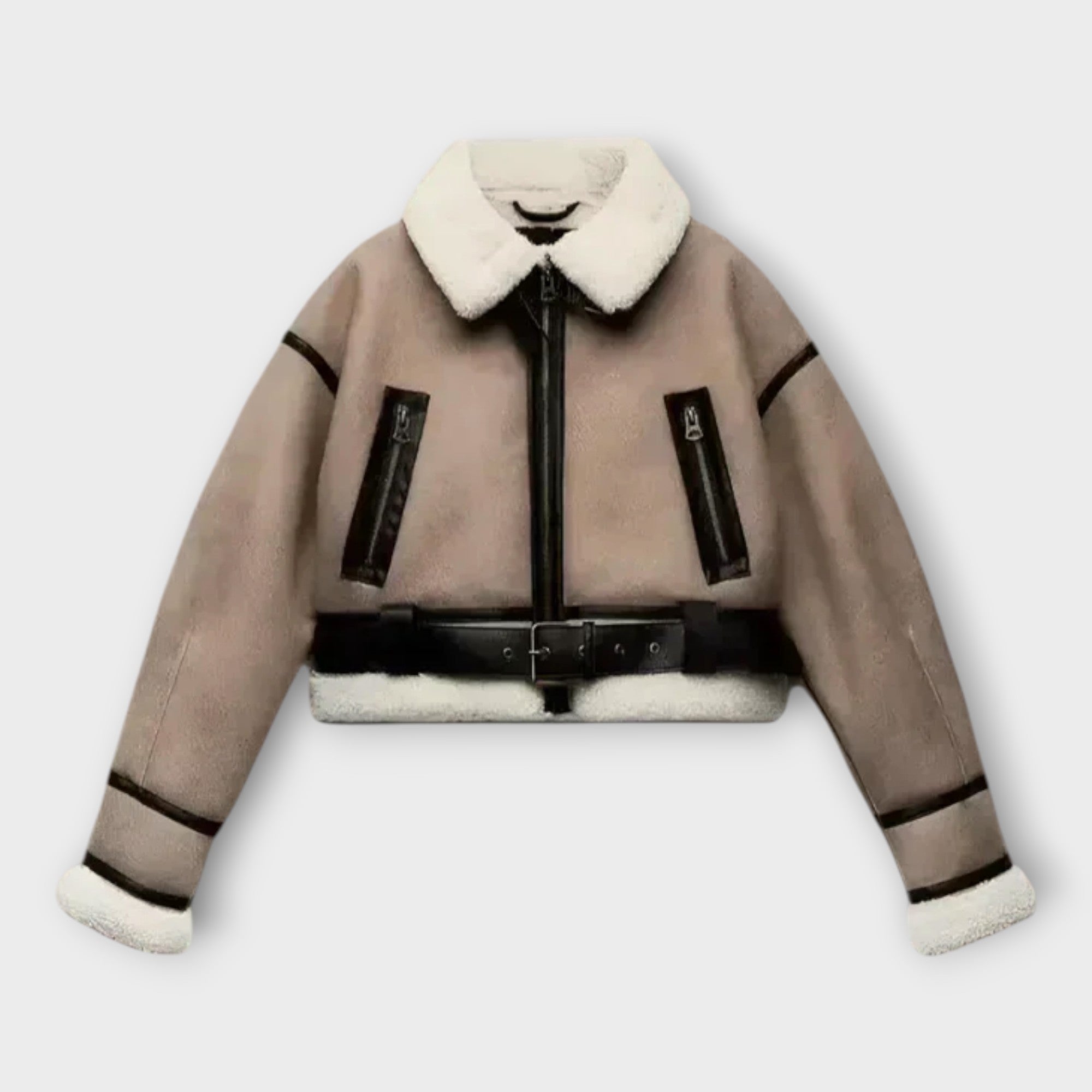 Kožená bunda s podšívkou a páskem